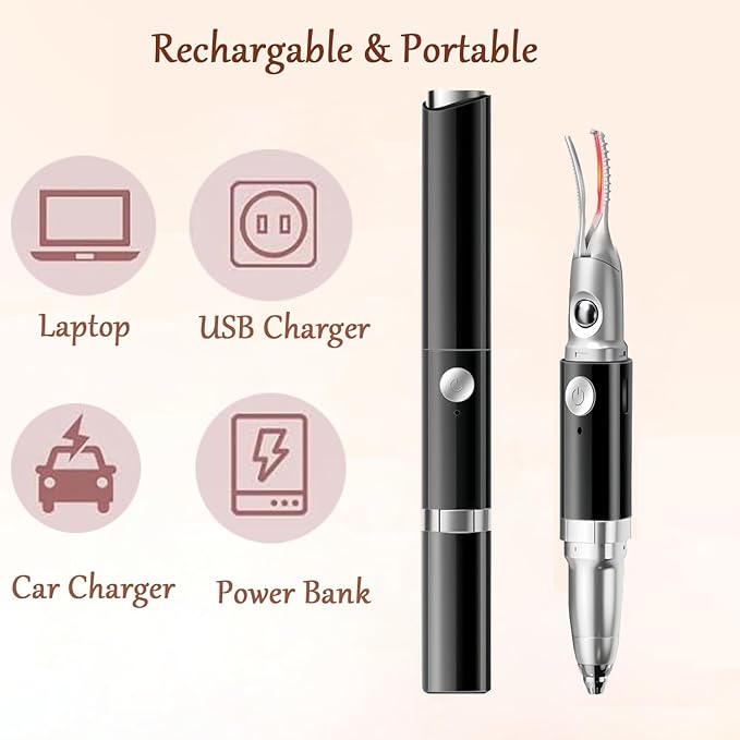 Heated Eyelash Curler - 2 in 1 Eye Lash Curler and Eyebrow Trimmer for Women with 2 Temperature Modes, USB Rechargeable Electric Eyelash Curler, Anti-Burn Design, Ideal Gift for Women(Black)