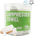 icepac 120 Pcs Compressed Towels, Camping, Disposable Face Compressed Towels, Magic Towel, Compressed Towel for Travel, Camping,Hiking (8x9in) (White 120)