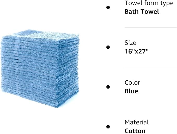 Simpli-Magic Cotton Hand Towels 16"x27" (12 Pack) – Soft Towels for Bathroom, Kitchen, Salon & Gym (Blue)
