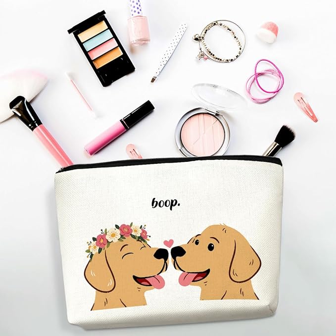 Cute Makeup Bag, Love Gifts for Her, Golden Retriever Gifts for Women Girlfriend Wife, Valentines Gift, Golden Retriever Canvas Cosmetic Small Makeup Bag Zipper Pouch Travel Toiletry Bags