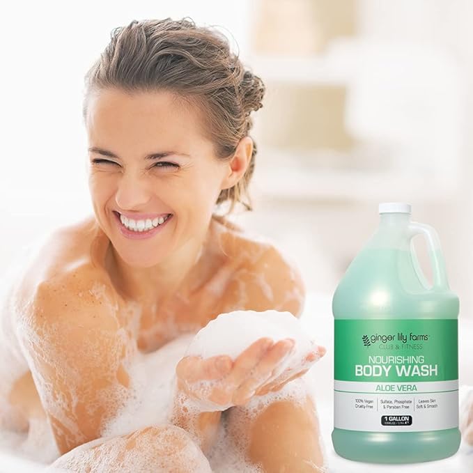 Ginger Lily Farms Club & Fitness Nourishing Body Wash, 100% Vegan & Cruelty-Free, Aloe Vera Scent, 128 Fl Oz (Pack of 4)