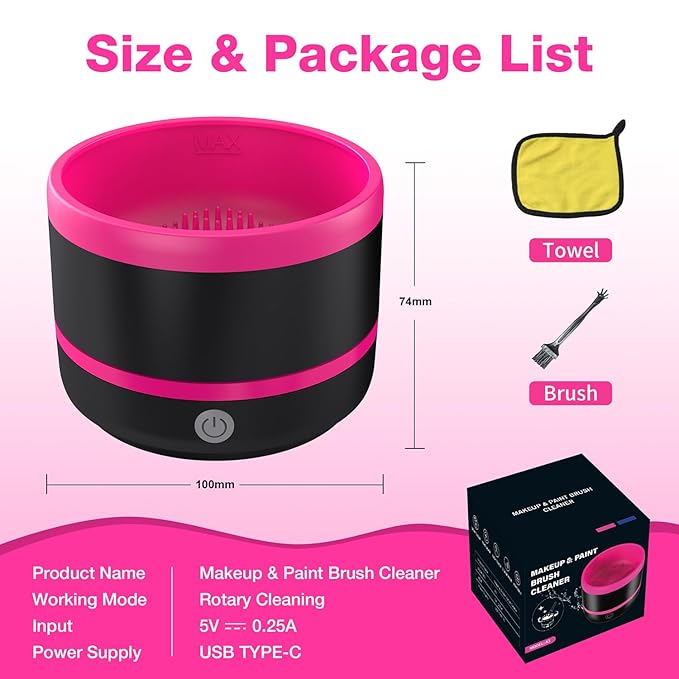 Electric Paint Brush Cleaner,Rinser Cup,Brush Rinser for Painting,Makeup Brush Cleaner Machine,Paint Brushes Cleaner Tool,USB Portable Automatic Spin Deep Cleaning for Acrylic Black&Rosy