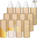 12 Pack Car Tissue Cylinder Holder Bulk with 3 Ply Facial Tissues, Round Napkin Holders for Car Cup Holder Cylinder Travel Paper Tubes Bulk Round Napkin Boxes Packs(Modern Gold Line)
