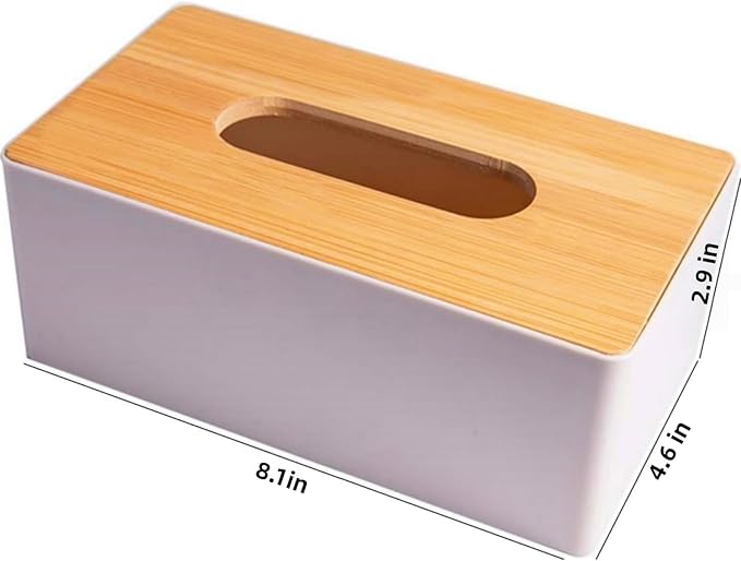 Tissue Box with Bamboo Cover,Plastic Kleenex Organizer,Bathroom Tissue Dispenser for Home,Bedroom,Office,Living Room,8.1×4.6×2.9 in (Pink)