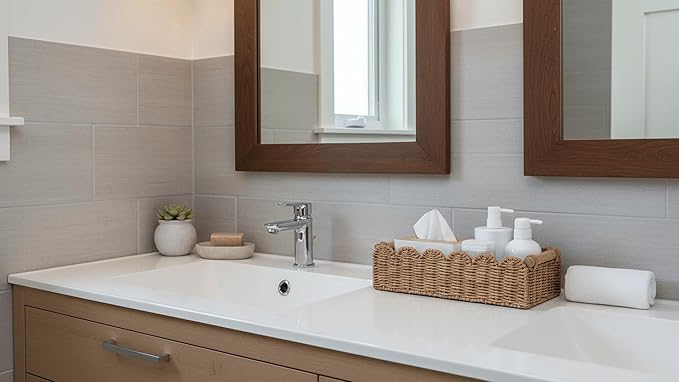 CubesLand Toilet Paper Storage Basket, Scalloped Edge Shelves Basket for Organizing for Over Toilet Tank Storage, Home Decor Baskets for Shelf, Countertop, Living Room, Bedroom, Handwoven, Neutral