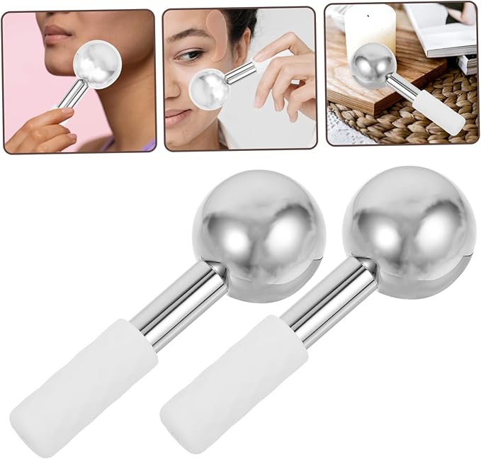 2pcs Ice Globes for Facials Stainless Steel Cooling Rollers for Facial Massage Ergonomic Handle Reduce Puffiness Enhance Circulation for and Gifting