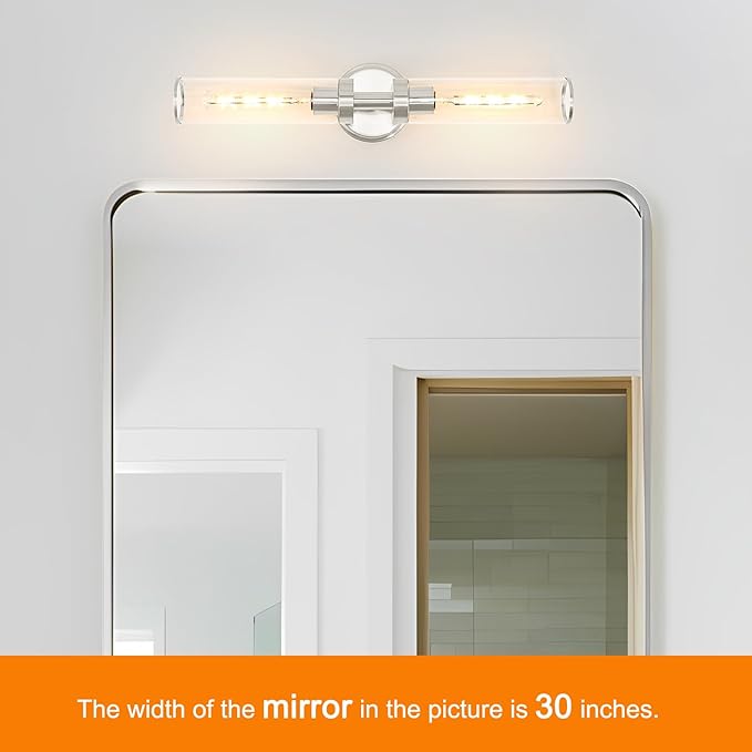 Brushed Nickel Wall Sconces Set of 2, Modern Bathroom Vanity Lights for Mirror, Hardwired Glass Wall Light Fixtures with E26 Base (Bulbs Required) for Bathroom, Bedroom, Hallway, 22.05 Inch