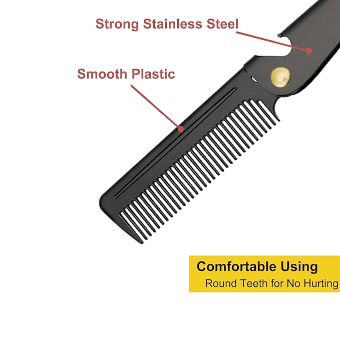 Stainless Steel Folding Comb, Pocket Comb for Men and Women, Black