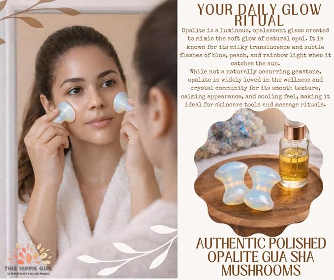 This Hippie Girl Gua Sha Mushroom Set, Jaw Sculpting Tools, Opalite Stone Facial Toning and Yoga Sculpt Massage Tool, 2 Gua Sha Mushrooms for Skin and Facial Treatment, Opal Facecare Tools