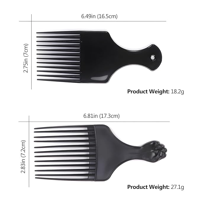 4-Pack Plastic Wide-Tooth Afro Lift Combs for Styling, Detangling, Adding Volume, Suitable for Long, Curly, Thick Hair, Wigs, and Beards - for Men & Women