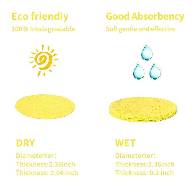 50-Count Facial Sponges Compressed Natural Cellulose Sponge Round Shape Face Sponge for Face Cleansing Exfoliating and Makeup Removal, Mixed Color