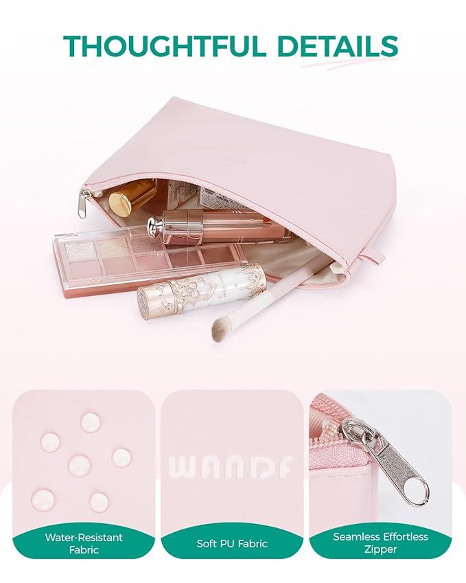 WANDF Cosmetic Bag for Women Makeup bag Organizer Small Mini Makeup Pouch for Purse Water Resistant Girls Gift (Pink)