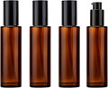 4Pcs 60ml Amber Lotion Pump Bottle Refillable Empty Glass Bottle Travel Size Cosmetic Containers for Liquid Soap, Shampoo, Conditioner, Serum