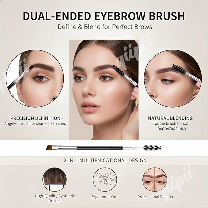 Eyebrow Brush Professional Double-Ended Angled Eye Brow Spoolie Brushes, Double Head Brush, Makeup Grooming Tool for Precision Application of Eye Brow Powders, Shaping Eye Brow & Lashes