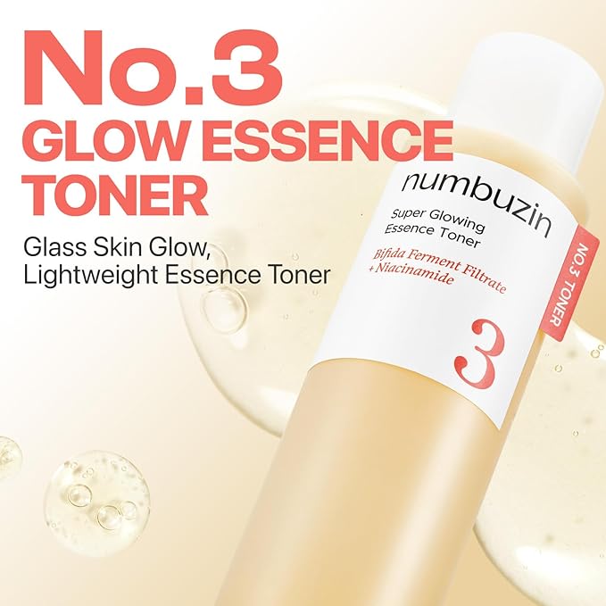 numbuzin No.3 Super Glowing Essence Toner, Fermented Toner for Skin Glow & Texture, Bifida, Niacinamide, Hydrating, Radiance-Boosting Essence, Pore Reset, 6.76 fl oz (200ml)