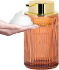 Foaming Soap Dispenser, 12 Oz Thick Glass Foam Hand Soap Dispenser, Refillable Glass Foam Pump Bottle Container Decorative Slim Ribbed Bottle for Bathroom and Kitchen (1, Brown Gold)