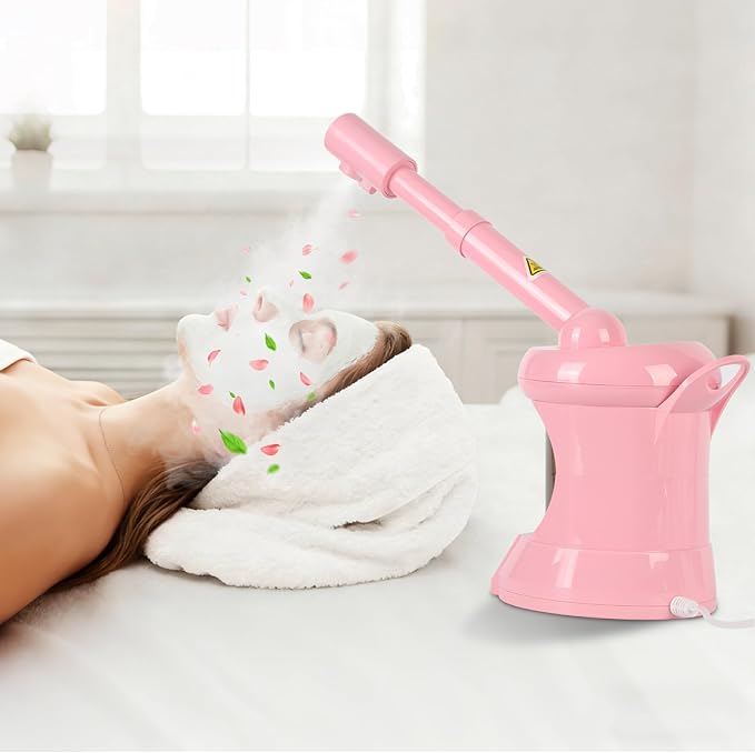 Facial Steamer Nano Ionic Face Steamer with Extendable Arm, Portable Face Steamer for Facial Deep Cleaning, Steamer for Facial for Personal Care at Home or Salon（Pink）