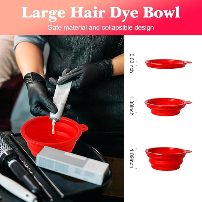 Hair Dye Color Brush and Bowl Set, Color Bowl Brushes Tool Mixing Bowl Kit Tint Comb for Hair Tint Dying Coloring Applicator (Red&Clear)