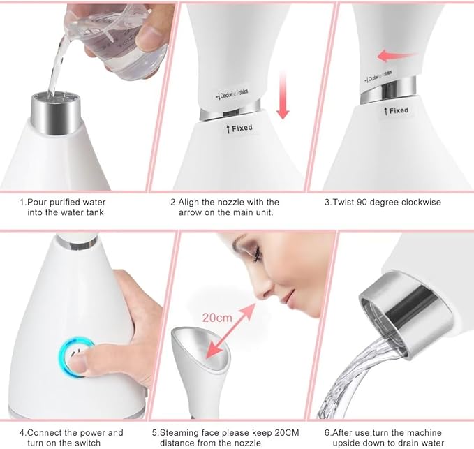 Portable Facial Steamer Nano Face Steamer Warm Mist Home Skin Spa Steamers for Sinuses Acne Pores Cleanse Blackhead Remover Kit Mask Brush