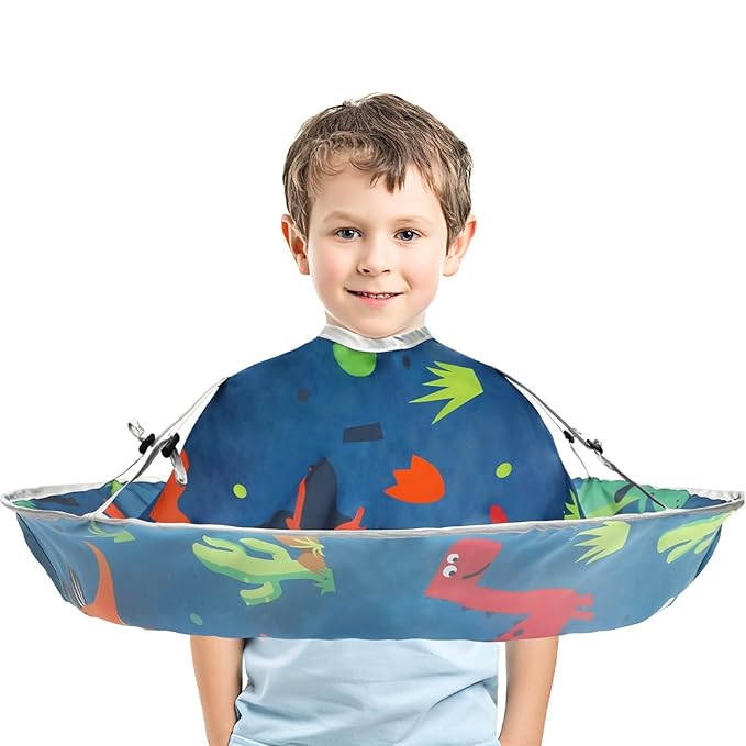 FEBSNOW Kids Hair Cutting Cape, Cartoon Prints Adjustable Haircut Cape Umbrella for Kids Adults Home Salon Barber Supplies