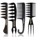 Wide Tooth Comb Set for Men - 4 Pcs Professional Barber Combs with Anti-Static Design, Reduce Hair Pulling for Curly Thick Hair, Textured ABS Black Combs for Travel Salon Home Grooming
