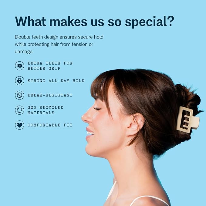 Gimme Beauty Square Double Teeth Claw Clip - Extra Grip Accessory Set - Perfect for Medium Hair - Lasting Hold for Everyday Wear - Trendy, Non-Slip Cilp Duo for Women - Black & Tan, 2 Pack