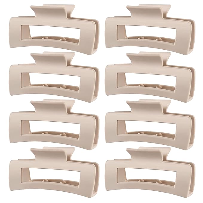 TOCESS Hair Claw Clips for Women - 8PK Large Neutral Matte Square Jumbo Hair Clips for Thick, Thin, Long, Short, Curly Hair Girls, Big Jaw Clip Set for Daily Use (Cream Beige)