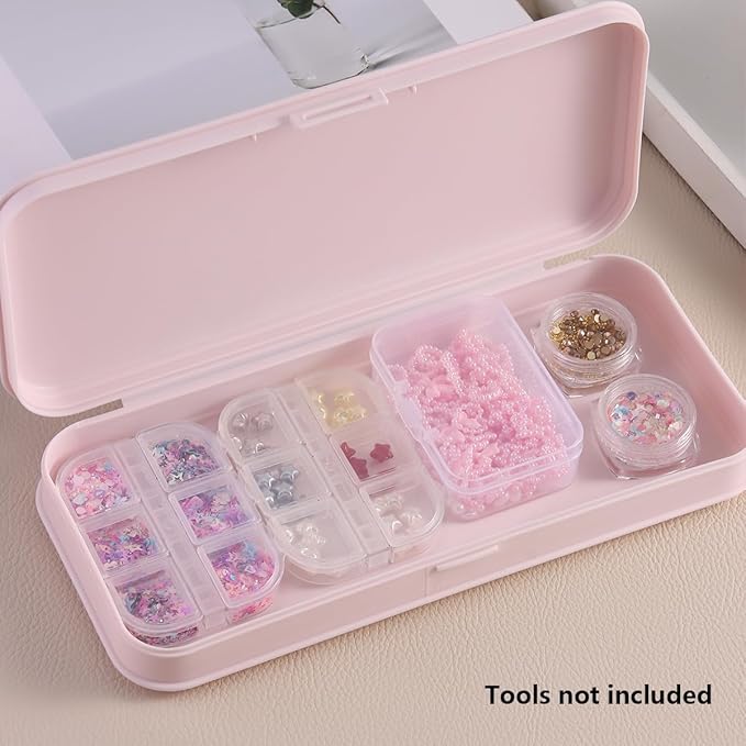 Nail Art Tool Storage Box, Plastic Manicure Tool Box, Manicure Efile Accessories Drill Kit Case, Beauty tool Case, Tweezers Container, Travel Salon Home, Nail Implement for Esthetician -Pink