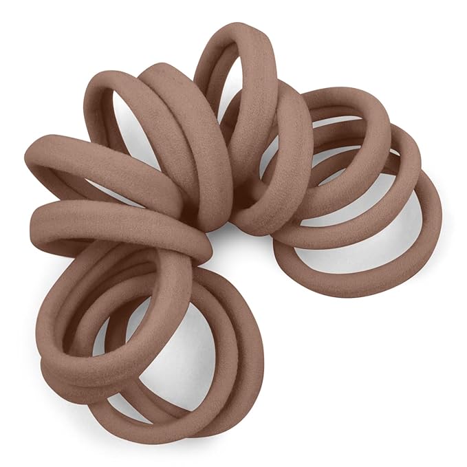 Cyndibands Seamless Hair Ties - Light Brown - Gentle Hair Ties No Damage, Standard Size 1.5 Inch, Soft and Stretchy Nylon Fabric Ponytail Holders - 12 Count