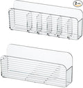 MORNITE Bathroom Medicine Cabinet Organizer Set, Small Narrow Compact Shelves Holder Compartments for Lipstick, Facial Mask, 2 Pcs Trays for Cabinet Wall, Vanity - Clear