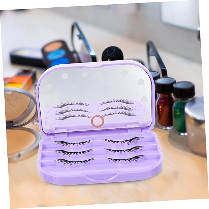 Portable LED Lash Tray Eyelash Storage Case with Mirror Lightweight False Eyelash Holder for Travel and Professional Use Compact Purple Box Organizer