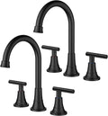 FORIOUS Matte Black Bathroom Faucet 3 Holes Vanity, 2 Handle 360° Swivel 8 In Widespread Black Bathroom Sink Faucet 3 Hole, with 360 Degree Rotating Spout, Pop-up Drain, Supply Lines, 2 Pack