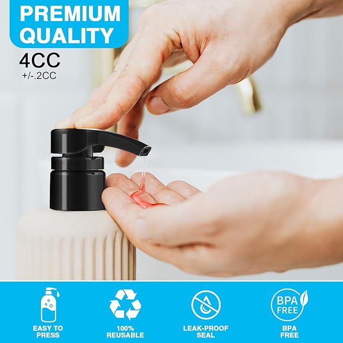 6 Pack White Universal Shampoo and Conditioner Pump for Bottle, Body Wash, Gel, 28/410 Shampoo Pumps for 1 Liter/33.8 Oz Bottles