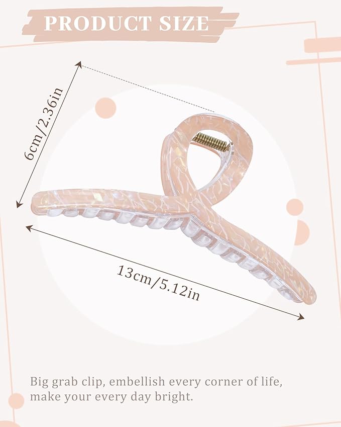 Molans 5Inch Large Hair Claw Clips 4 PCS for Women - Acrylic Hair Accessories for Thick Hair and Long Hair, Big Strong Durable Hair Applique, Oversized Non-slip Rectangle Butterfly Jaw Hair Clips