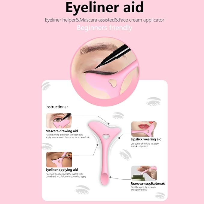 Eyeliner Stencils Wing Tips, Silicone Eyeliner Aid, Lipstick Wearing Aid, Face Cream/Mask Applicator, Easy Makeup Tool, Reusable