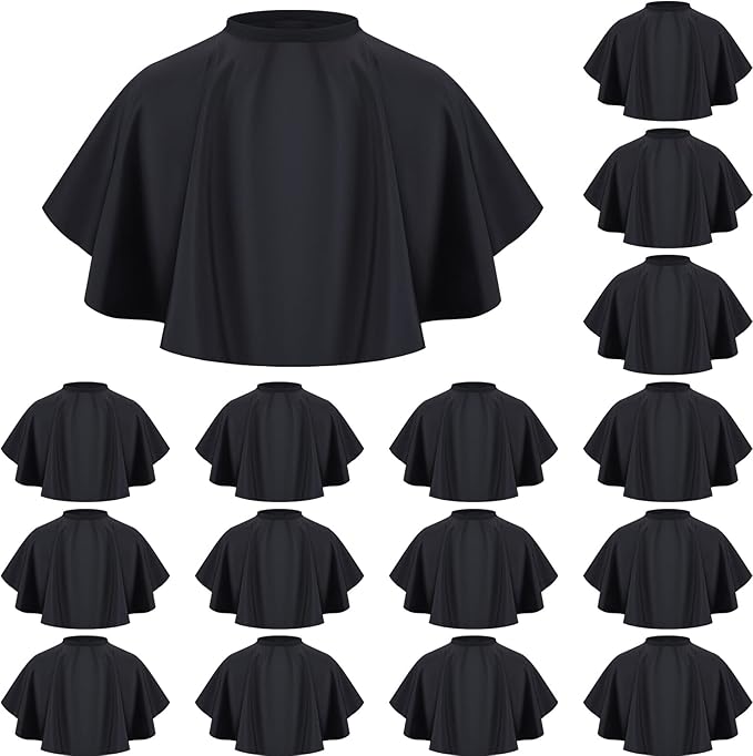 Wesiti 16 Pcs Short Makeup Cape for Women Men Black Waterproof Nylon Hair Cutting Cape, Salon Hair Apron Beard Shorty Smock for Clients Lightweight Makeup Bib for Artist Beautician