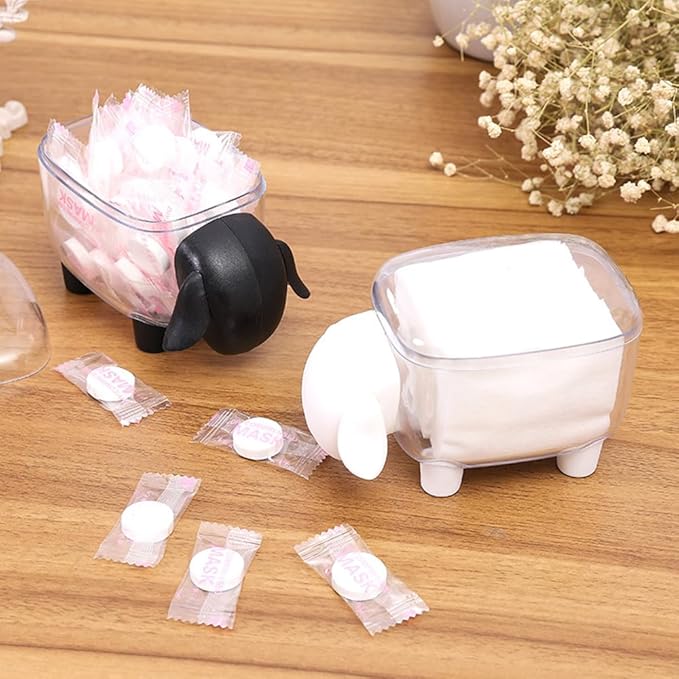 2-Pack Sheep Acrylic Cotton Ball & Qtip Dispenser with Lid | Adorable Sheep-Shaped Vanity Organizer Canisters for Bathroom Countertops | Stylish Black/White Set - Gift for Girls
