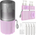 4 in 1 Travel Dispenser Bottle, TSA Approved Refillable Shampoo and Conditioner Bottles Set with Suction Cup for Smooth Walls, Travel Size Toiletries Container for Body Wash/Lotion.(Pink)