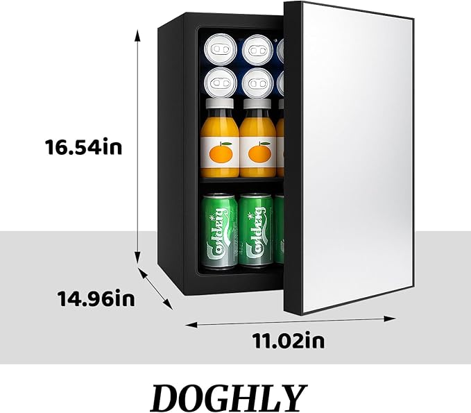 Compact Mini Fridge - 24 Cans/0.95 Cu.Ft Beverage Refrigerator with Mirrored Door & Digital Thermostat, Small Cosmetics Cooler for Skincare, Drinks, Food, Office, Dorm, Black
