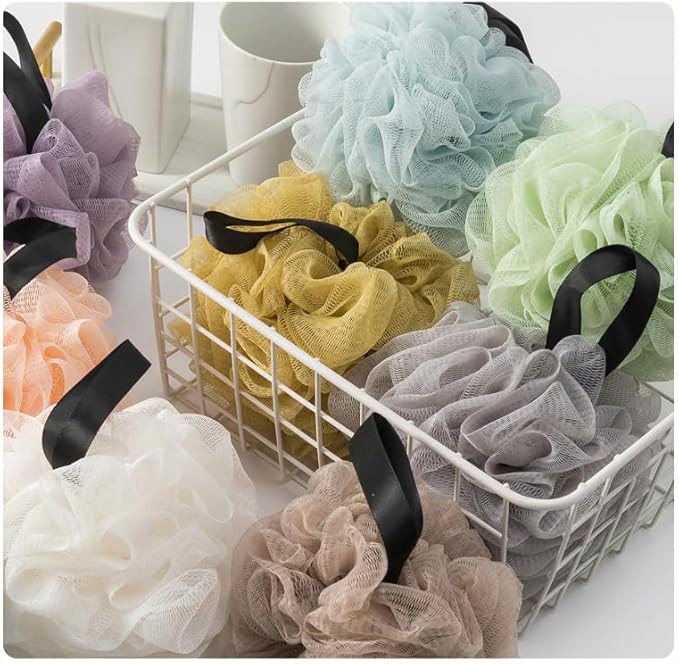 Loofah Sponges for Shower,Exfoliating Cleaning Bath Loofa Body Scrubber Balls for Women Men Washing,All White 4 Pack