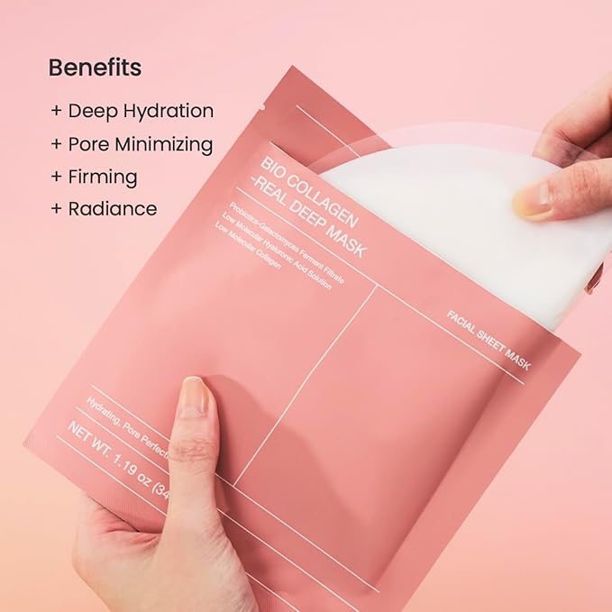 BIODANCE Bio-Collagen Real Deep Mask, Hydrating Overnight Hydrogel Face Mask, Pore Minimizing, Elasticity, Plumping, Travel Essentials & Self Care Gifts for Women, Korean Skin Care | 1.19oz(34g) x 4ea