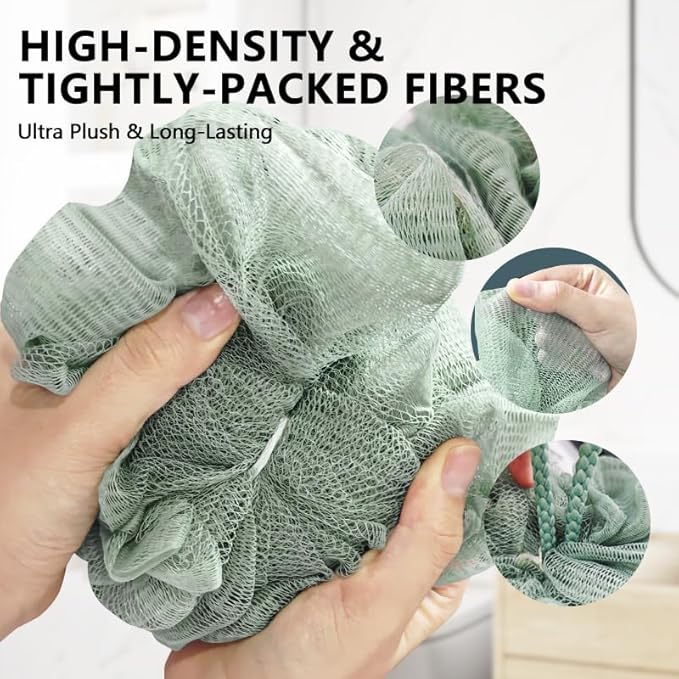 Shower Loofah Sponge for Men Women Body Scrubber Bath Sponge with Hanging Rope Exfoliating Shower Pouf Dense Mesh,Rich Lather(4-Pack)