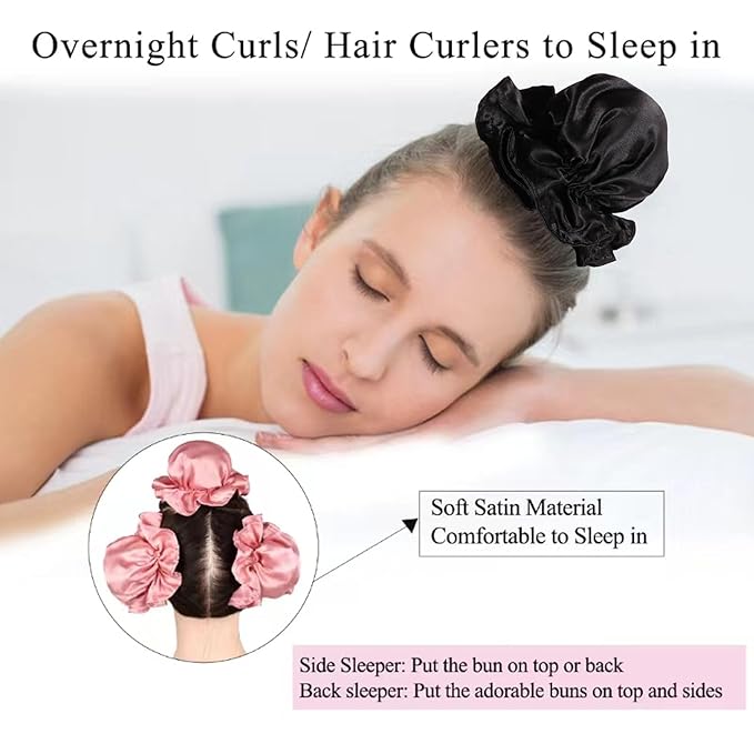 3 Sets Satin Heatless Curlers to Sleep in Overnight Curls Blowout Rods Hair Curling Set Soft Bun Bons Heatless Curls with Bonnet Cap Silk Roller No Heat Headband Wrapper Black