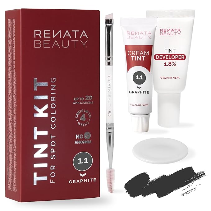 RB RENATA BEAUTY Tint Kit – Cream Hair Dye Kit with Developer and Application Brush for Spot Coloring - Covers Gray Hairs, Smudge-Proof, Long-Lasting Up to 4 Weeks, 20 Applications [Graphite]