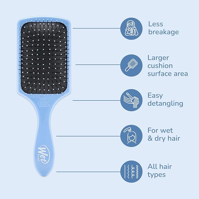 Wet Brush Paddle Detangler Hair Brush, Sky, Ultra-Soft IntelliFlex Bristles with AquaVent Design, Great For Treatment & Mask Application, Women, Men, Wet, Dry and Damaged Hair