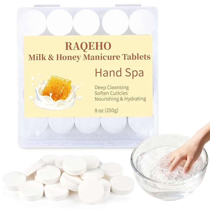 Manicure Spa Tablets 8oz - Milk & Honey Soak Balls, Moisturizing Tablets, Cuticle Softener for Foot and Hand Soak Pedicure Spa Supplies Manicure Tools Nail Salon & Tavel Esenntial（40count）
