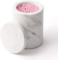 WORHE Marble Canister with Lid Natural Qtip Holder for Cotton Swabs, Balls, Pads, Floss Picks, Bath Salts - Vanity Makeup Storage Organizer Bathroom Essentials Accessories Decor White (DL011)