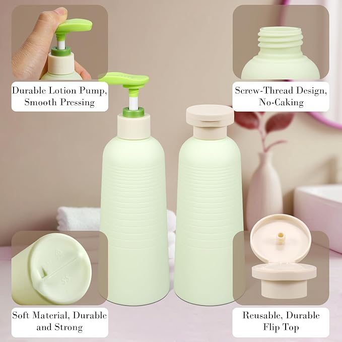 13.4oz Travel Shampoo Bottle with Flip Cap, Refillable Plastic Pump Bottles Dispenser for Soap, Shampoo, Lotions, Liquid Body Wash, Creams and Massage Oil (2 Pack, 13.5oz/400ml)