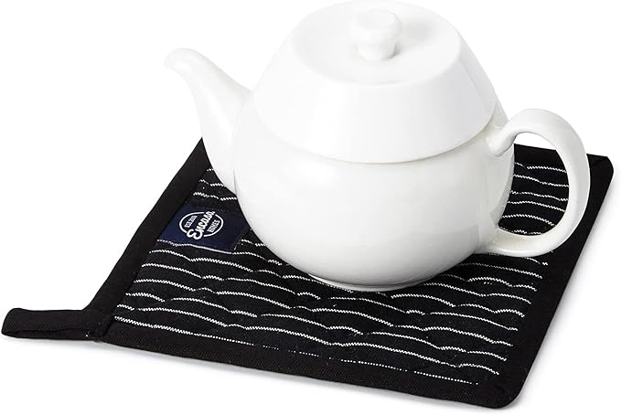 Encasa XO 8 inches Oven Microwave Potholders (2 pc Set) for Kitchen Cooking & Baking - Heat Resistant, Thick & Safe, Protection of Hands from Hot Utensils - Butcher Stripes Black