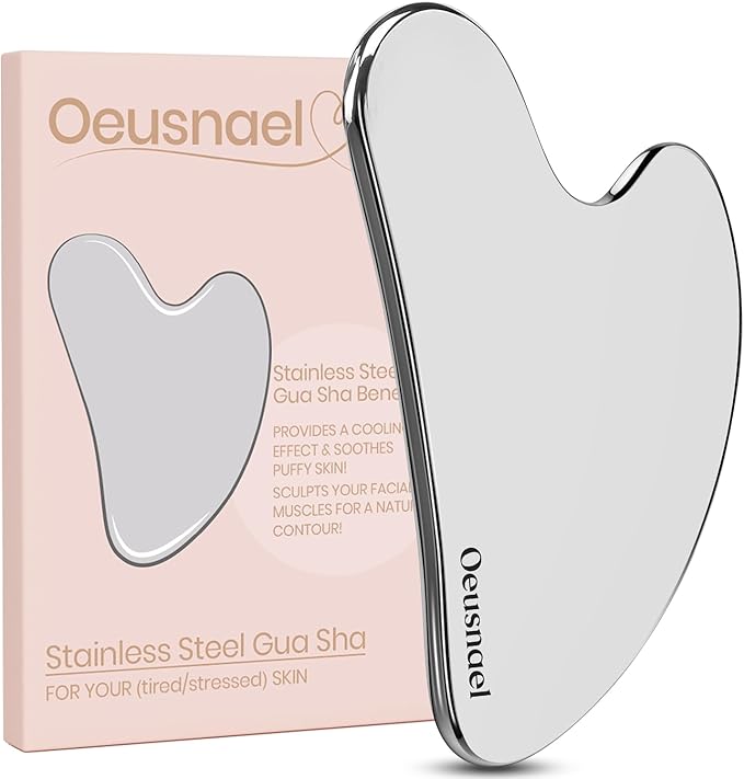Stainless Steel Gua Sha Facial Tools, Lymphatic Drainage Massager for Face, Face Sculpting & Jawline Shaper, Puffiness Reducing, Neck Body Guasha Tool, Skin Care Gift for Women Men with Pouch